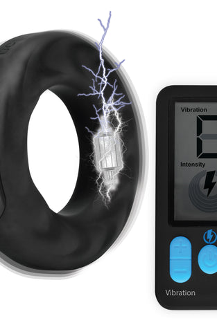 E-Stim Pro Silicone Cock Ring With Remote - Black ZE-AG664