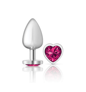 Cheeky Charms-Silver Metal Butt Plug- Heart-Bright Pink-Large VB-CC9131
