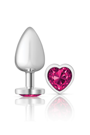 Cheeky Charms-Silver Metal Butt Plug- Heart-Bright Pink-Large VB-CC9131
