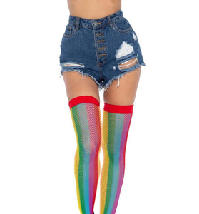 Rainbow Fishnet Thigh Highs - One Size - Multicolor LA-9290MULTI