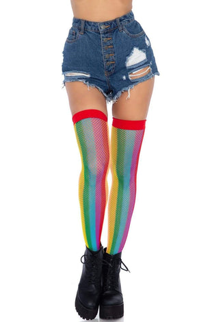 Rainbow Fishnet Thigh Highs - One Size - Multicolor LA-9290MULTI