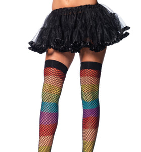 Rainbow Thigh Highs With Fishnet Overlay - One Size LA-9994