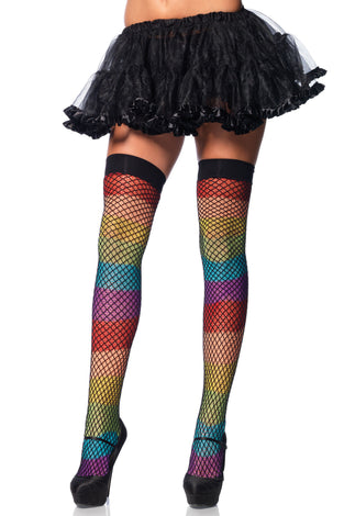 Rainbow Thigh Highs With Fishnet Overlay - One Size LA-9994
