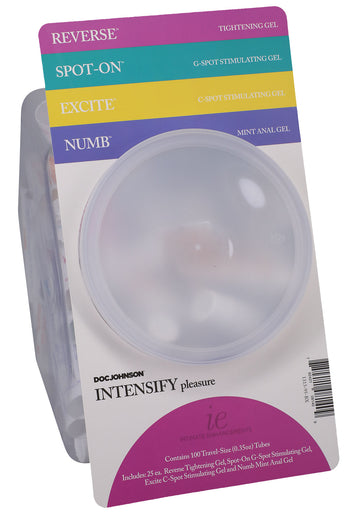 Intimate Enhancements - Intensify Pleasure -  Fishbowl Display - 100 Pieces -  0.35 Oz Tubes DJ1313-95-BX