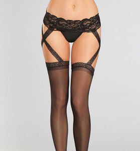 Criss-Cross Lace Garter Thigh Highs - Black - One  Size BW-H805OS