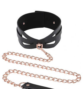 Brat Collar and Leash - Black / Rose Gold SS09841