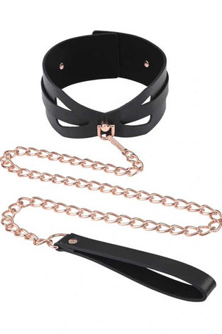 Brat Collar and Leash - Black / Rose Gold SS09841