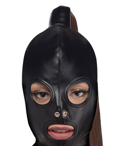 Ponytail Bondage Hood - Black STR-AG774