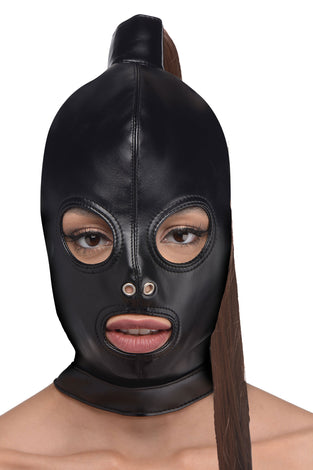 Ponytail Bondage Hood - Black STR-AG774
