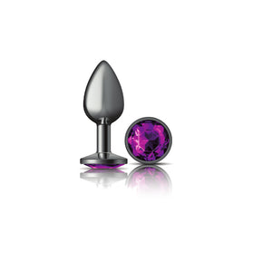 Cheeky Charms-Gunmetal Metal Butt Plug- Round-Deep Purple-Small VB-CC9123