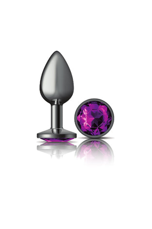 Cheeky Charms-Gunmetal Metal Butt Plug- Round-Deep Purple-Small VB-CC9123