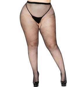 Crotchless Fishnet Pantyhose - Queen Size - Black LA-1404Q