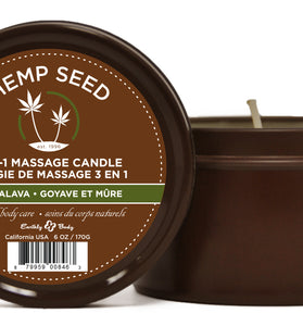 Hemp Seed 3-in-1 Massage Candle - Guavalava - 6 Oz. EB-HSC068