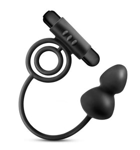 Anal Adventures- Platinum- Silicone Anal Plug With Vibrating C-Ring - Black BL-01805