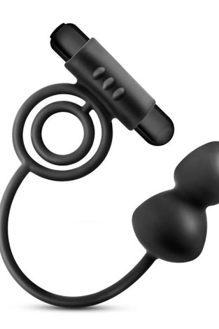 Anal Adventures- Platinum- Silicone Anal Plug With Vibrating C-Ring - Black BL-01805