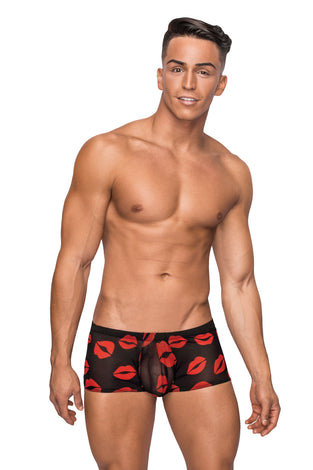 Kiss Me - Mini Short - Small - Sheer Lips Black MP-145232BKS
