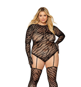 Teddy Bodystocking With Fingered Gloves - Queen Size - Black DG-0420BLKQ