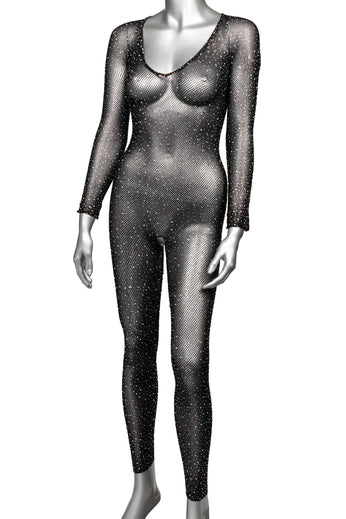 Radiance Crotchless Full Body Suit - Queen - Black SE3002363
