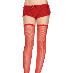 Elastic Top Fishnet Thigh Highs - One Size - Red LA-9031RED