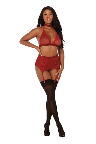Bra, Garterbelt, & G-String - One Size - Garnet DG-11776GAROS