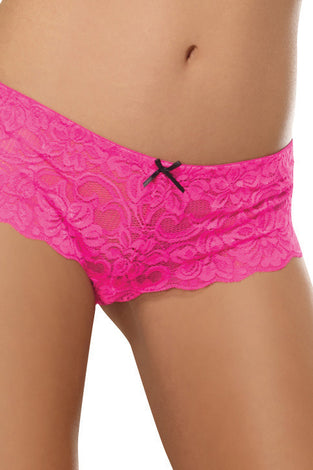 Open Crotch Lace Boy Short - Medium - Hot Pink DG-7177HPKM