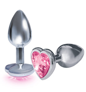 The 9's the Silver Starter Heart Bejeweled Stainless Steel Plug - Pink ICB2609-2