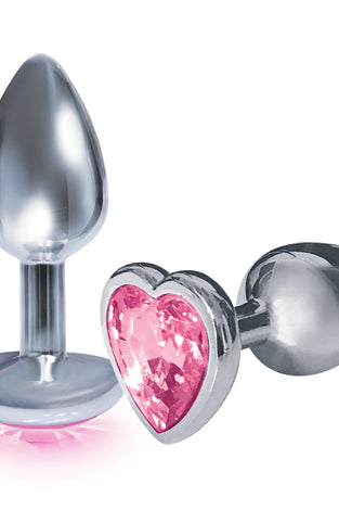 The 9's the Silver Starter Heart Bejeweled Stainless Steel Plug - Pink ICB2609-2