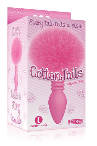 The 9's Cottontails Silicone Bunny Tail Butt Plug  - Ribbed Pink IC2686