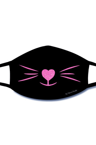 Meow-Za Pink Glitter Kitty Face Mask With Black  Trim NN-MSKM-KITBLA