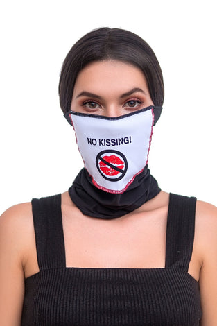 Face/ Neck Bandana Reversable- Black/ Red Lips Print - One Size GE-250-OS