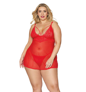 Babydoll and G-String - Queen Size - Lipstick Red DG-12701LRDQ