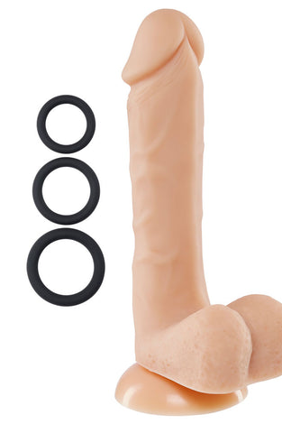 Pro Sensual Premium Silicone 8 Inch Dong With 3  Cockrings - Flesh WTC852851