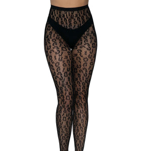 Leopard Net Tights - One Size - Black LA-9716BLKOS