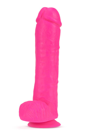 Neo Elite - 11 Inch Silicone Dual Density Cock  With Balls - Neon Pink BL-26420