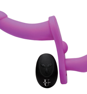 Double Take 10x Vibrating Double Penetration Adjustable Strap-on Purple SU-AF864-PUR