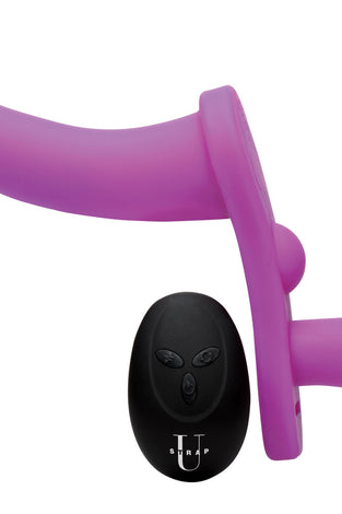 Double Take 10x Vibrating Double Penetration Adjustable Strap-on Purple SU-AF864-PUR