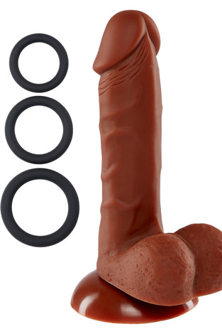 Pro Sensual Premium Silicone 6 Inch Dong With 3  Cockrings - Brown WTC852844