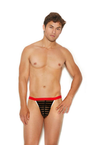 Men's Striped Mesh G-String Pouch - One Size -  Black EM-82308BLKOS