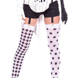 Diamond Design and Polka Dot Harlequin Thigh Hi - White / Black ML-4180WHTBLK