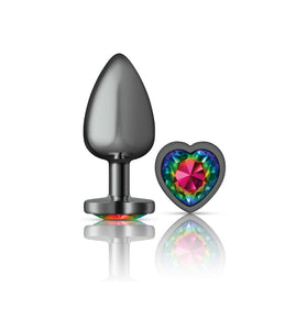 Cheeky Charms-Gunmetal Metal Butt Plug- Heart-Rainbow-Large VB-CC9134