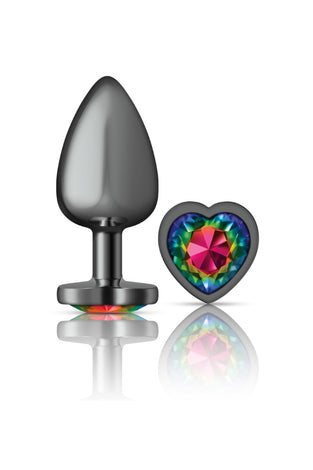 Cheeky Charms-Gunmetal Metal Butt Plug- Heart-Rainbow-Large VB-CC9134