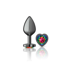 Cheeky Charms-Gunmetal Metal Buttplug- Heart-Rainbow-Medium VB-CC9133