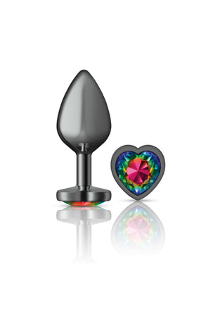 Cheeky Charms-Gunmetal Metal Buttplug- Heart-Rainbow-Medium VB-CC9133