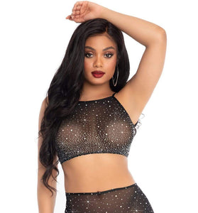 2 Pc Rhinestone Crop Top and Mini Skirt - Black - Medium LA-86152BLKM