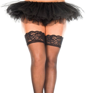 Silicone Lace Top Spandex Sheer Thigh Hi - Queen Size - Black ML-4139Q-BLK