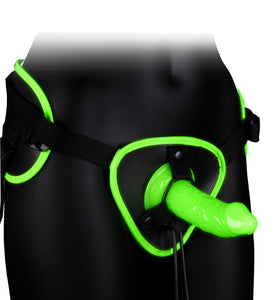 Bonded Leather Strap-on With Silicone Dildo 5.7  Inch - Glow in the Dark OU-OU764GLO