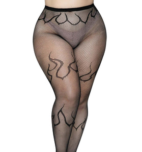 Flame Net Tights - 1x/2x - Black LA-9288XBLK1X2