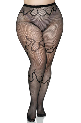 Flame Net Tights - 1x/2x - Black LA-9288XBLK1X2