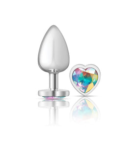Cheeky Charms-Silver Metal Butt Plug- Heart-Clear-Large VB-CC9128