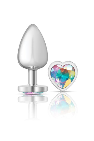 Cheeky Charms-Silver Metal Butt Plug- Heart-Clear-Large VB-CC9128